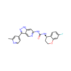 Cc1cc(-c2n[nH]c3cc(NC(=O)N[C@@H]4CCOc5cc(F)ccc54)ncc23)ccn1 ZINC000219746499