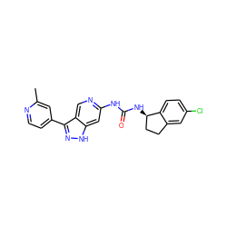 Cc1cc(-c2n[nH]c3cc(NC(=O)N[C@@H]4CCc5cc(Cl)ccc54)ncc23)ccn1 ZINC000261115641