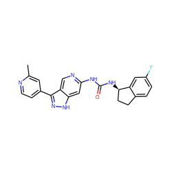 Cc1cc(-c2n[nH]c3cc(NC(=O)N[C@@H]4CCc5ccc(F)cc54)ncc23)ccn1 ZINC000261186091