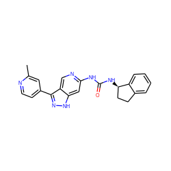 Cc1cc(-c2n[nH]c3cc(NC(=O)N[C@@H]4CCc5ccccc54)ncc23)ccn1 ZINC000205428603