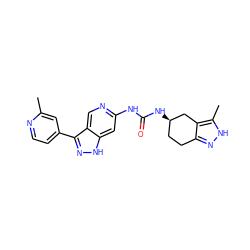 Cc1cc(-c2n[nH]c3cc(NC(=O)N[C@@H]4CCc5n[nH]c(C)c5C4)ncc23)ccn1 ZINC000219769944