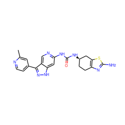 Cc1cc(-c2n[nH]c3cc(NC(=O)N[C@@H]4CCc5nc(N)sc5C4)ncc23)ccn1 ZINC000219766870