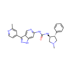 Cc1cc(-c2n[nH]c3cc(NC(=O)N[C@@H]4CN(C)C[C@H]4c4ccccc4)ncc23)ccn1 ZINC000219746335