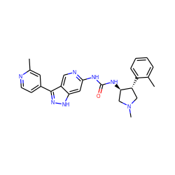 Cc1cc(-c2n[nH]c3cc(NC(=O)N[C@@H]4CN(C)C[C@H]4c4ccccc4C)ncc23)ccn1 ZINC000218619919