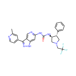 Cc1cc(-c2n[nH]c3cc(NC(=O)N[C@@H]4CN(CC(F)(F)F)C[C@H]4c4ccccc4)ncc23)ccn1 ZINC000261109808