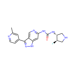 Cc1cc(-c2n[nH]c3cc(NC(=O)N[C@@H]4CNC[C@H]4F)ncc23)ccn1 ZINC000261100482