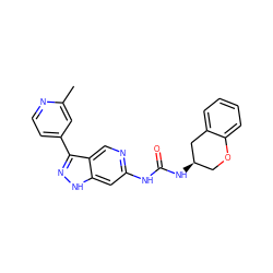 Cc1cc(-c2n[nH]c3cc(NC(=O)N[C@@H]4COc5ccccc5C4)ncc23)ccn1 ZINC000261132239