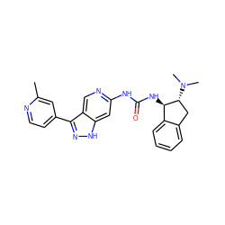 Cc1cc(-c2n[nH]c3cc(NC(=O)N[C@@H]4c5ccccc5C[C@H]4N(C)C)ncc23)ccn1 ZINC000261114335