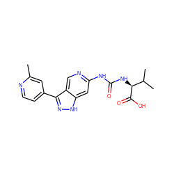 Cc1cc(-c2n[nH]c3cc(NC(=O)N[C@H](C(=O)O)C(C)C)ncc23)ccn1 ZINC000219758206