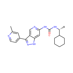 Cc1cc(-c2n[nH]c3cc(NC(=O)N[C@H](C)C4CCCCC4)ncc23)ccn1 ZINC000219763441