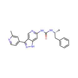 Cc1cc(-c2n[nH]c3cc(NC(=O)N[C@H](C)Cc4ccccc4)ncc23)ccn1 ZINC000219763755