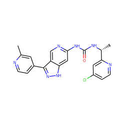 Cc1cc(-c2n[nH]c3cc(NC(=O)N[C@H](C)c4cc(Cl)ccn4)ncc23)ccn1 ZINC000261099880