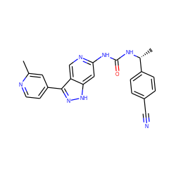 Cc1cc(-c2n[nH]c3cc(NC(=O)N[C@H](C)c4ccc(C#N)cc4)ncc23)ccn1 ZINC000261170495