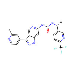 Cc1cc(-c2n[nH]c3cc(NC(=O)N[C@H](C)c4ccc(C(F)(F)F)nc4)ncc23)ccn1 ZINC000261192725