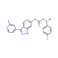 Cc1cc(-c2n[nH]c3cc(NC(=O)N[C@H](C)c4ccc(Cl)cc4)ncc23)ccn1 ZINC000205440296