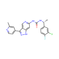 Cc1cc(-c2n[nH]c3cc(NC(=O)N[C@H](C)c4ccc(F)c(Cl)c4)ncc23)ccn1 ZINC000205425446