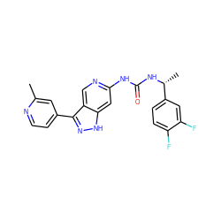 Cc1cc(-c2n[nH]c3cc(NC(=O)N[C@H](C)c4ccc(F)c(F)c4)ncc23)ccn1 ZINC000219761071