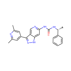 Cc1cc(-c2n[nH]c3cc(NC(=O)N[C@H](C)c4ccccc4)ncc23)cc(C)n1 ZINC000205444532