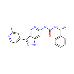 Cc1cc(-c2n[nH]c3cc(NC(=O)N[C@H](C)c4ccccc4)ncc23)ccn1 ZINC000096273267