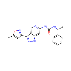 Cc1cc(-c2n[nH]c3cc(NC(=O)N[C@H](C)c4ccccc4)ncc23)no1 ZINC000261184150