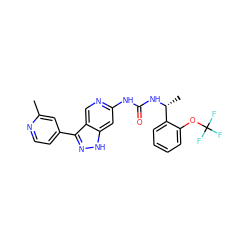 Cc1cc(-c2n[nH]c3cc(NC(=O)N[C@H](C)c4ccccc4OC(F)(F)F)ncc23)ccn1 ZINC000261155861