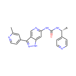 Cc1cc(-c2n[nH]c3cc(NC(=O)N[C@H](C)c4ccncc4)ncc23)ccn1 ZINC000261176955