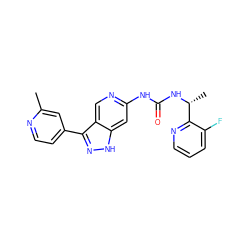 Cc1cc(-c2n[nH]c3cc(NC(=O)N[C@H](C)c4ncccc4F)ncc23)ccn1 ZINC000261130664