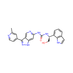 Cc1cc(-c2n[nH]c3cc(NC(=O)N[C@H](CO)c4cccc5cc[nH]c45)ncc23)ccn1 ZINC000261123772