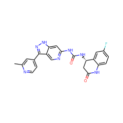 Cc1cc(-c2n[nH]c3cc(NC(=O)N[C@H]4CC(=O)Nc5ccc(F)cc54)ncc23)ccn1 ZINC000261148363