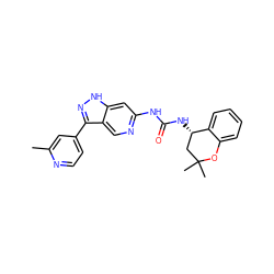 Cc1cc(-c2n[nH]c3cc(NC(=O)N[C@H]4CC(C)(C)Oc5ccccc54)ncc23)ccn1 ZINC000261186313