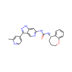 Cc1cc(-c2n[nH]c3cc(NC(=O)N[C@H]4CCCOc5ccccc54)ncc23)ccn1 ZINC000261125095