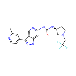 Cc1cc(-c2n[nH]c3cc(NC(=O)N[C@H]4CCN(CC(F)(F)F)C4)ncc23)ccn1 ZINC000261110654