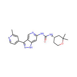 Cc1cc(-c2n[nH]c3cc(NC(=O)N[C@H]4CCOC(C)(C)C4)ncc23)ccn1 ZINC000261187955