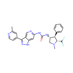 Cc1cc(-c2n[nH]c3cc(NC(=O)N[C@H]4CN(C)[C@@H](C(F)F)[C@@H]4c4ccccc4)ncc23)ccn1 ZINC000219768420