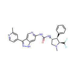 Cc1cc(-c2n[nH]c3cc(NC(=O)N[C@H]4CN(C)[C@H](C(F)F)[C@@H]4c4ccccc4)ncc23)ccn1 ZINC000261094927