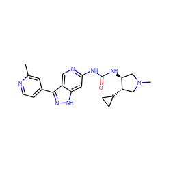 Cc1cc(-c2n[nH]c3cc(NC(=O)N[C@H]4CN(C)C[C@@H]4C4CC4)ncc23)ccn1 ZINC000261072804