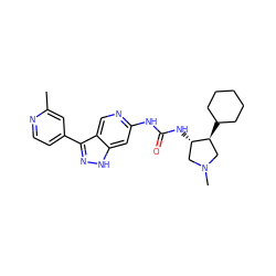 Cc1cc(-c2n[nH]c3cc(NC(=O)N[C@H]4CN(C)C[C@@H]4C4CCCCC4)ncc23)ccn1 ZINC000261153780