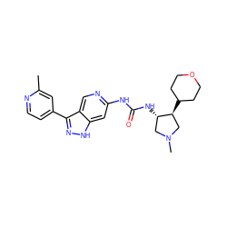 Cc1cc(-c2n[nH]c3cc(NC(=O)N[C@H]4CN(C)C[C@@H]4C4CCOCC4)ncc23)ccn1 ZINC000261163950