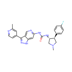 Cc1cc(-c2n[nH]c3cc(NC(=O)N[C@H]4CN(C)C[C@@H]4c4ccc(F)cc4)ncc23)ccn1 ZINC000261117680