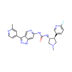 Cc1cc(-c2n[nH]c3cc(NC(=O)N[C@H]4CN(C)C[C@@H]4c4ccc(F)nc4)ncc23)ccn1 ZINC000219746222