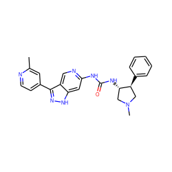 Cc1cc(-c2n[nH]c3cc(NC(=O)N[C@H]4CN(C)C[C@@H]4c4ccccc4)ncc23)ccn1 ZINC000261131664