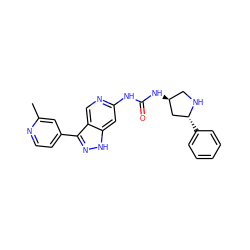 Cc1cc(-c2n[nH]c3cc(NC(=O)N[C@H]4CN[C@H](c5ccccc5)C4)ncc23)ccn1 ZINC000219757263