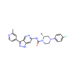 Cc1cc(-c2n[nH]c3cc(NC(=O)N4CCN(c5ccc(F)cc5)C[C@H]4C)ncc23)ccn1 ZINC000261184753