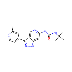 Cc1cc(-c2n[nH]c3cc(NC(=O)NC(C)(C)C)ncc23)ccn1 ZINC000219743682