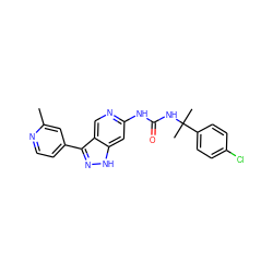 Cc1cc(-c2n[nH]c3cc(NC(=O)NC(C)(C)c4ccc(Cl)cc4)ncc23)ccn1 ZINC000205426845