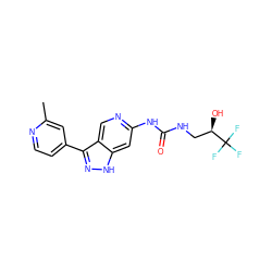 Cc1cc(-c2n[nH]c3cc(NC(=O)NC[C@@H](O)C(F)(F)F)ncc23)ccn1 ZINC000261169844