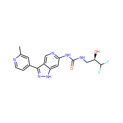 Cc1cc(-c2n[nH]c3cc(NC(=O)NC[C@@H](O)C(F)F)ncc23)ccn1 ZINC000261168726