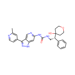 Cc1cc(-c2n[nH]c3cc(NC(=O)NC[C@@H](c4ccccc4)C4(O)CCOCC4)ncc23)ccn1 ZINC000261125625