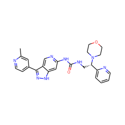 Cc1cc(-c2n[nH]c3cc(NC(=O)NC[C@@H](c4ccccn4)N4CCOCC4)ncc23)ccn1 ZINC000219768939