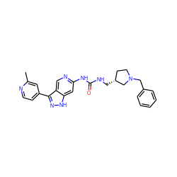 Cc1cc(-c2n[nH]c3cc(NC(=O)NC[C@@H]4CCN(Cc5ccccc5)C4)ncc23)ccn1 ZINC000261083111